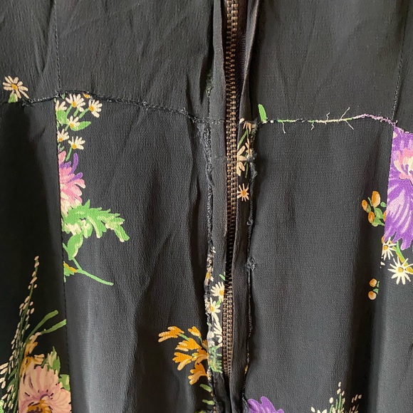 Vintage 40s 50s Rayon Dress Floral Print Navy Blue Small Medium - Picture 3 of 5